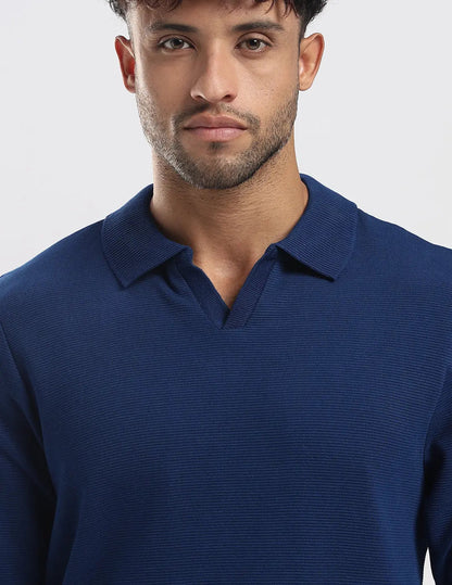 Men's Ottoman Rib Knit Deep Blue Polo Vellure
