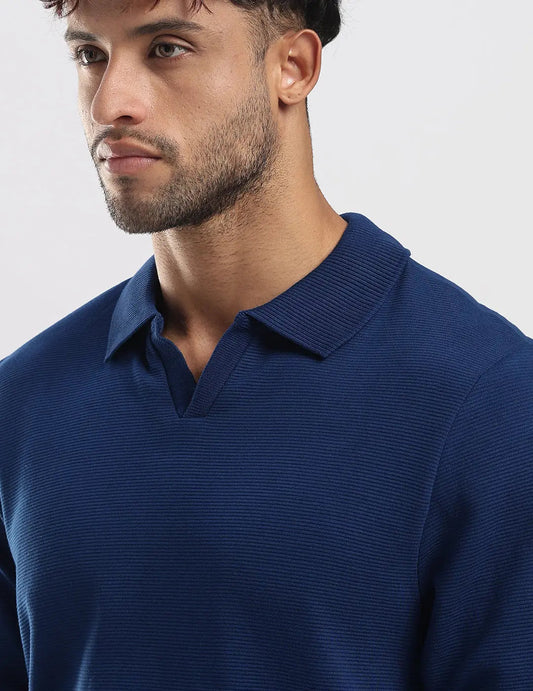 Men's Ottoman Rib Knit Deep Blue Polo Vellure
