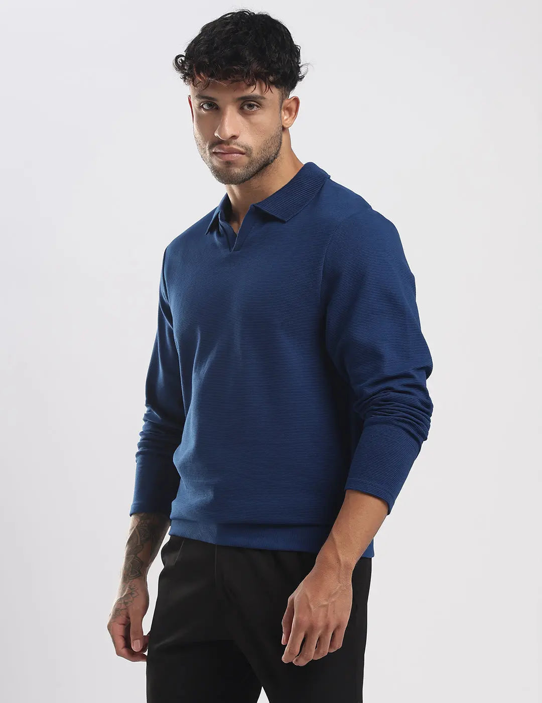 Men's Ottoman Rib Knit Deep Blue Polo Vellure