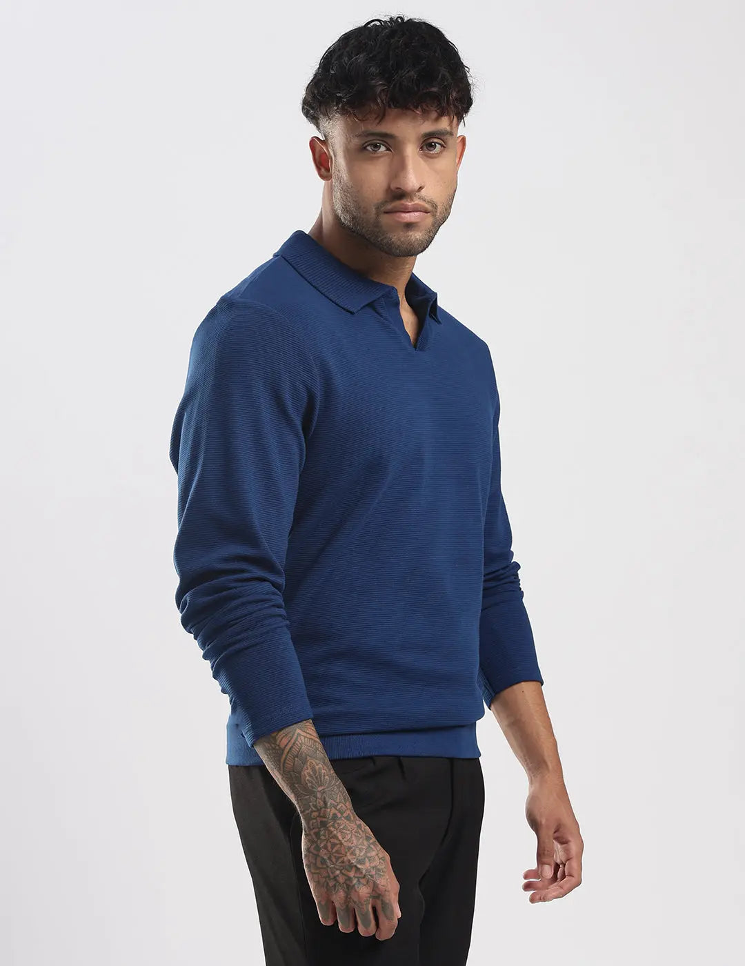 Men's Ottoman Rib Knit Deep Blue Polo Vellure