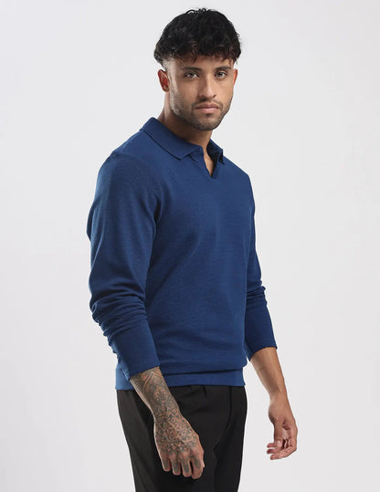Men's Ottoman Rib Knit Deep Blue Polo Vellure