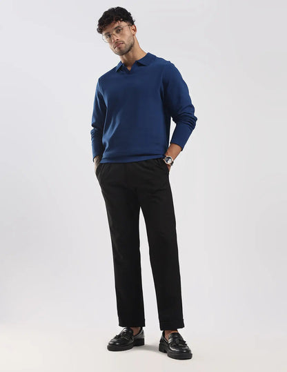 Men's Ottoman Rib Knit Deep Blue Polo Vellure