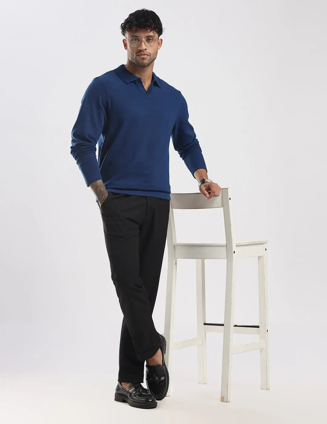 Men's Ottoman Rib Knit Deep Blue Polo Vellure