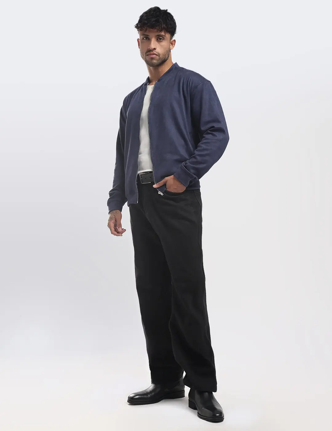 Men's Monaco Night Suede Bomber Zipper Jacket Vellure