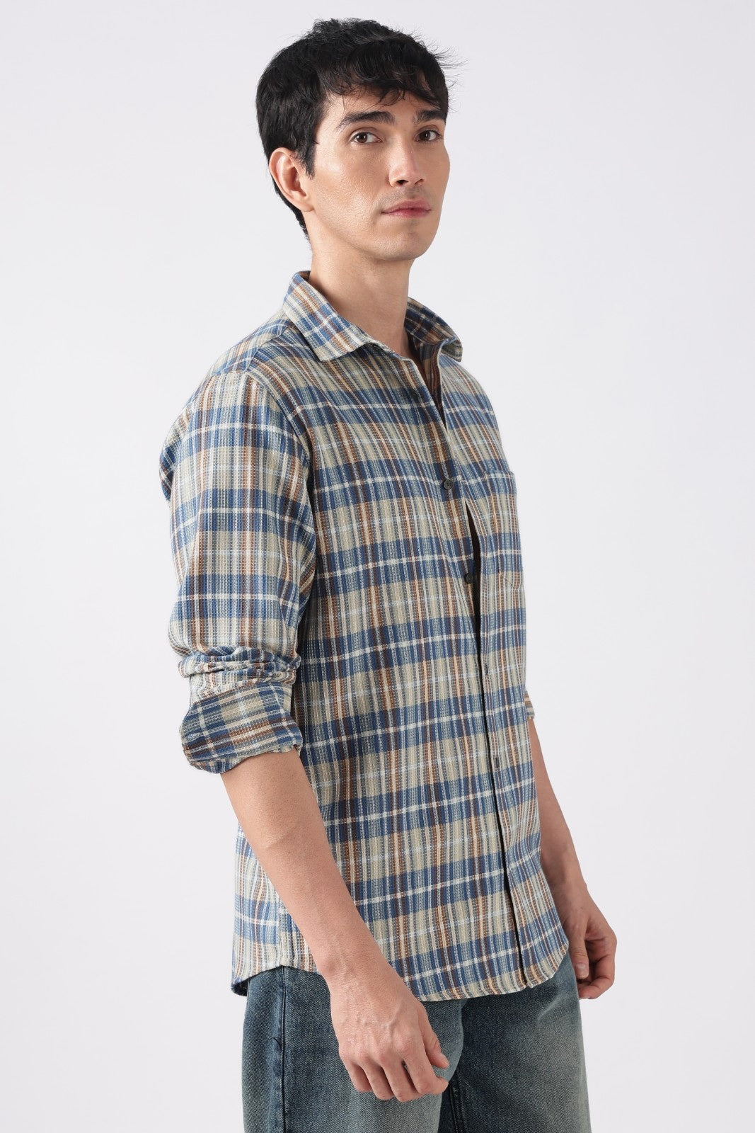Multicolor Plaid Waffle Casual Shirt
