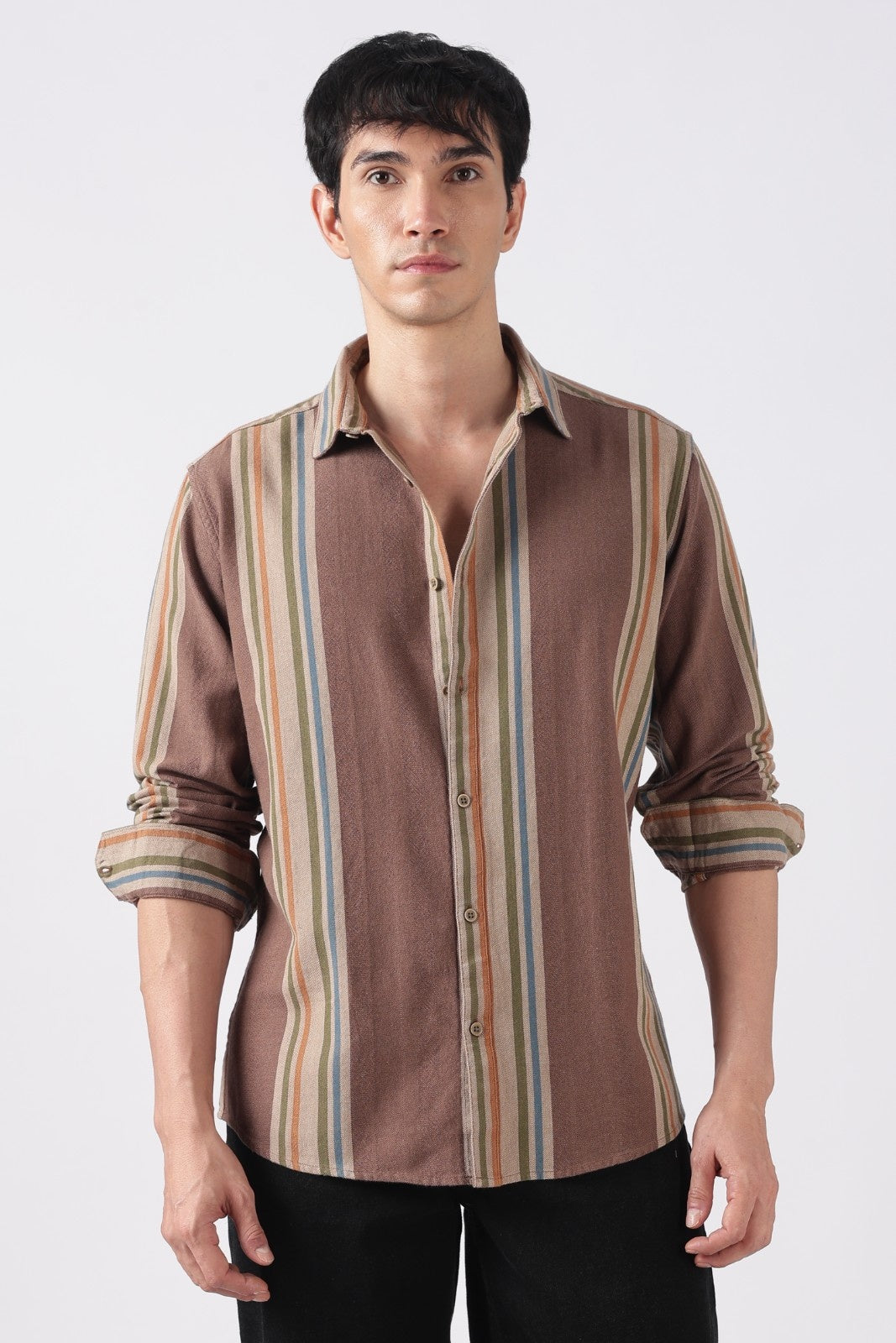 Taupe Brown Herringbone Casual Shirt Uri