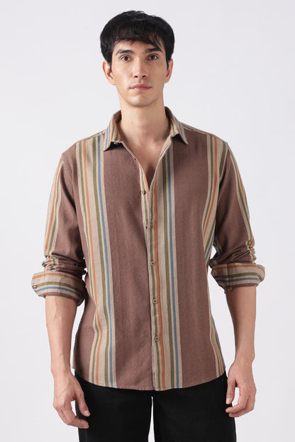 Taupe Brown Herringbone Casual Shirt Uri