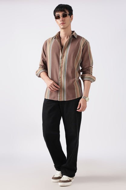 Taupe Brown Herringbone Casual Shirt Uri