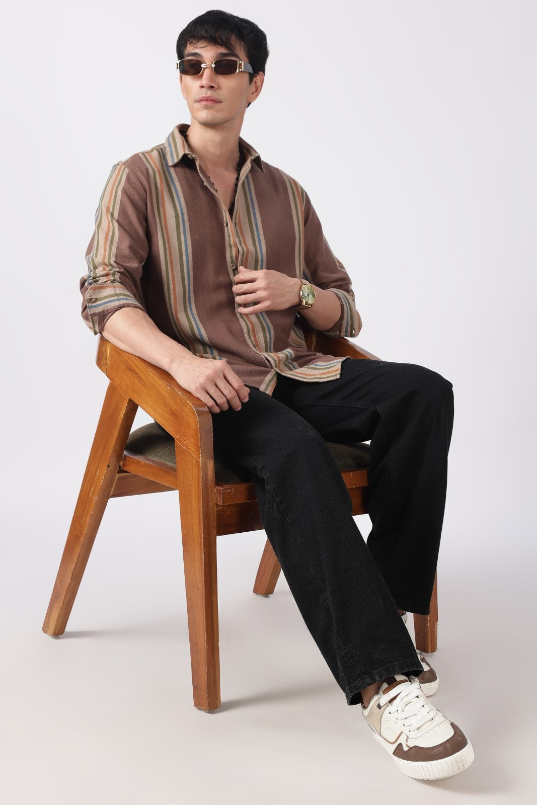 Taupe Brown Herringbone Casual Shirt Uri