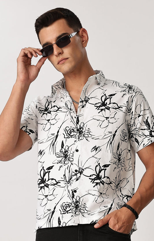 Uri Floral Sketch White Shirt Uri