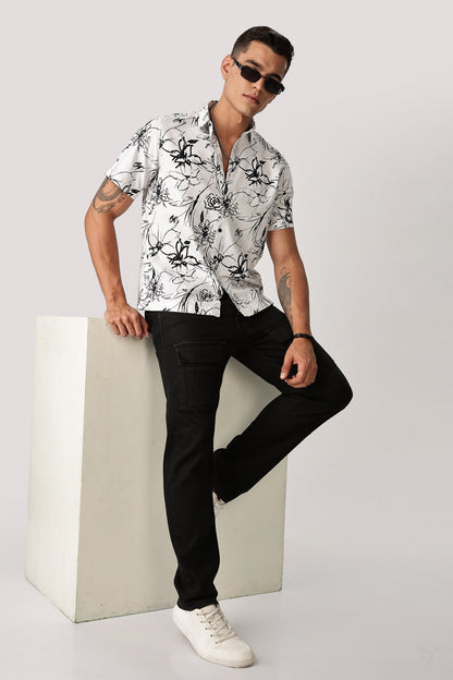 Uri Floral Sketch White Shirt