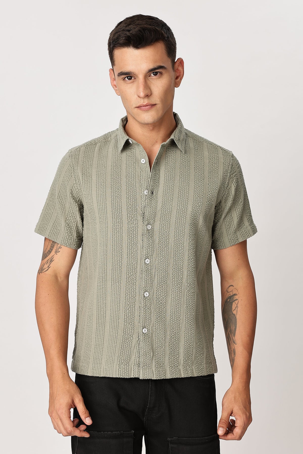 Uri Sage Green Seersucker Shirt Uri