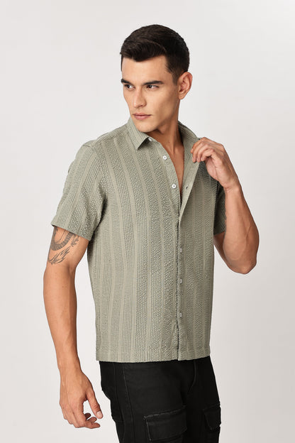 Uri Sage Green Seersucker Shirt Uri