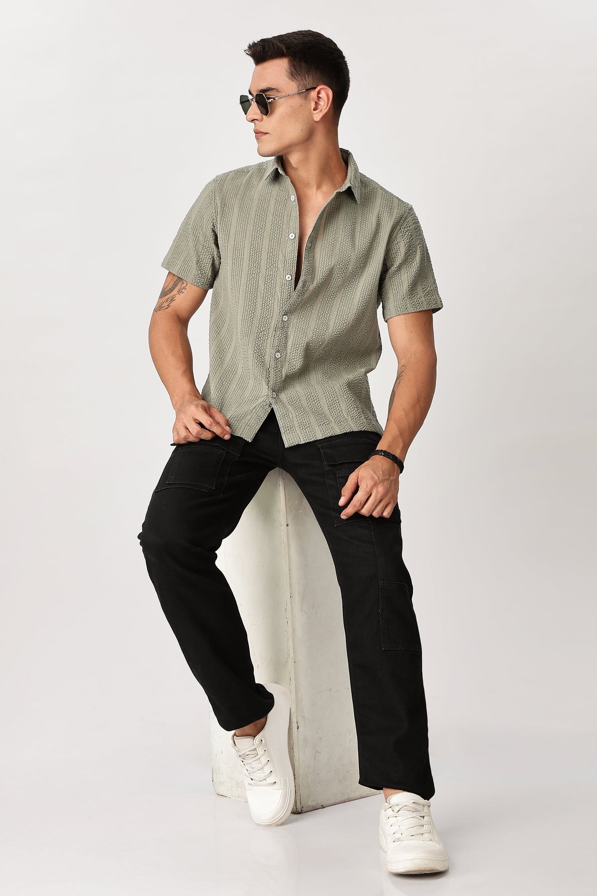 Uri Sage Green Seersucker Shirt Uri