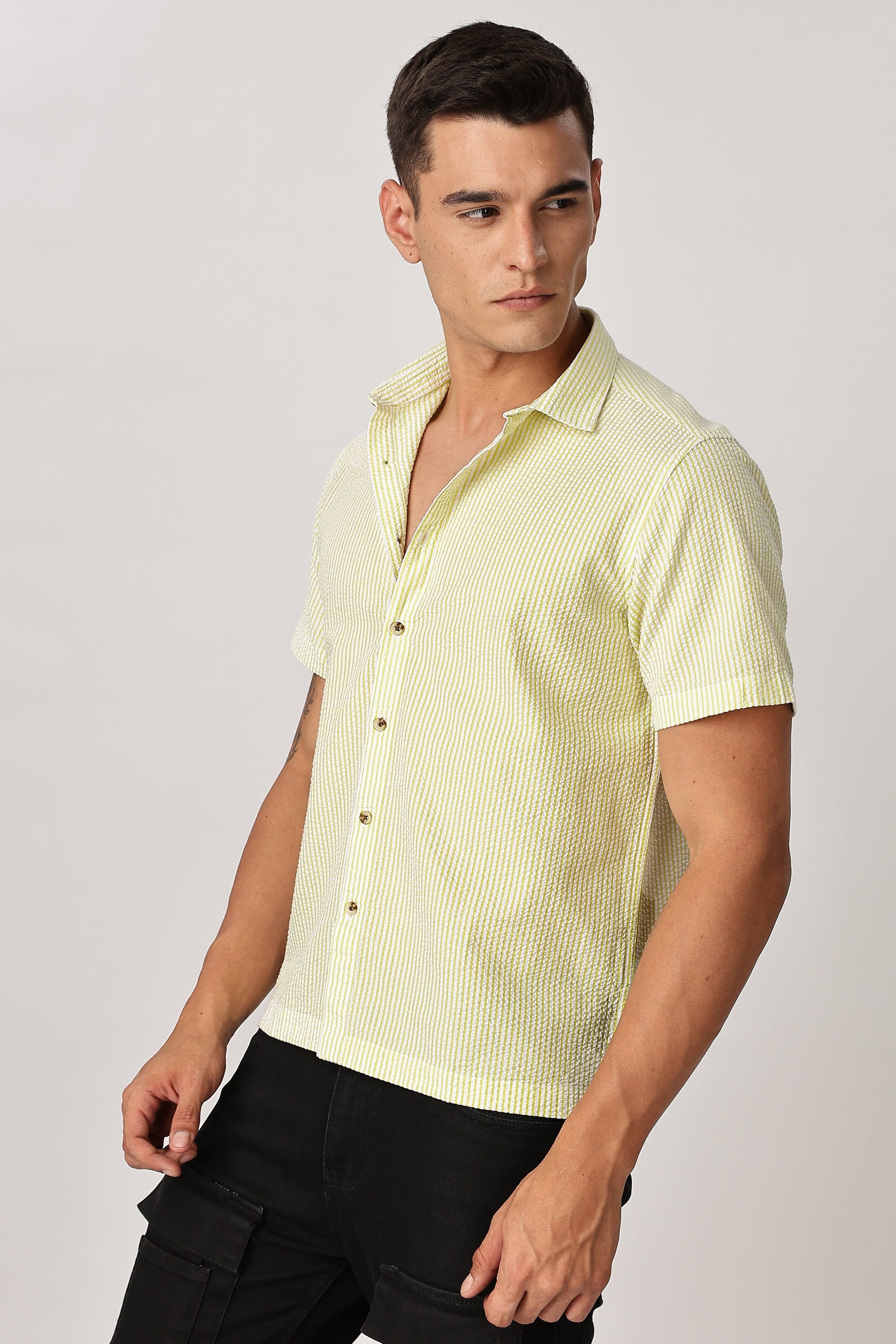 Uri Butter Yellow Seersucker Shirt Uri