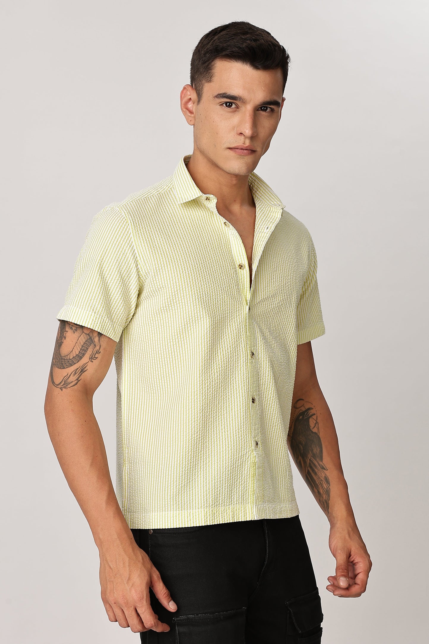 Uri Butter Yellow Seersucker Shirt Uri