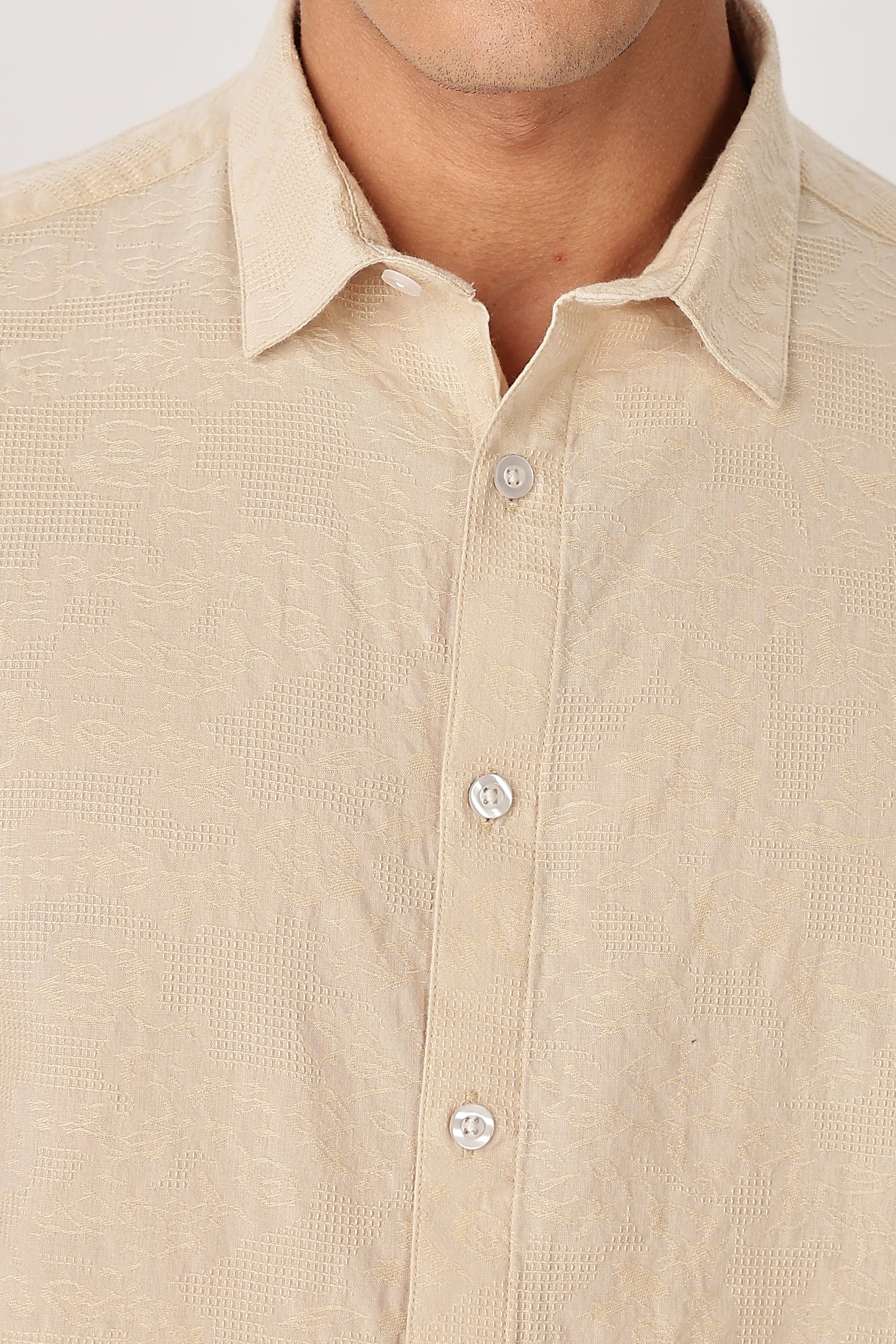 Uri Beige Textured Jacquard Shirt Uri