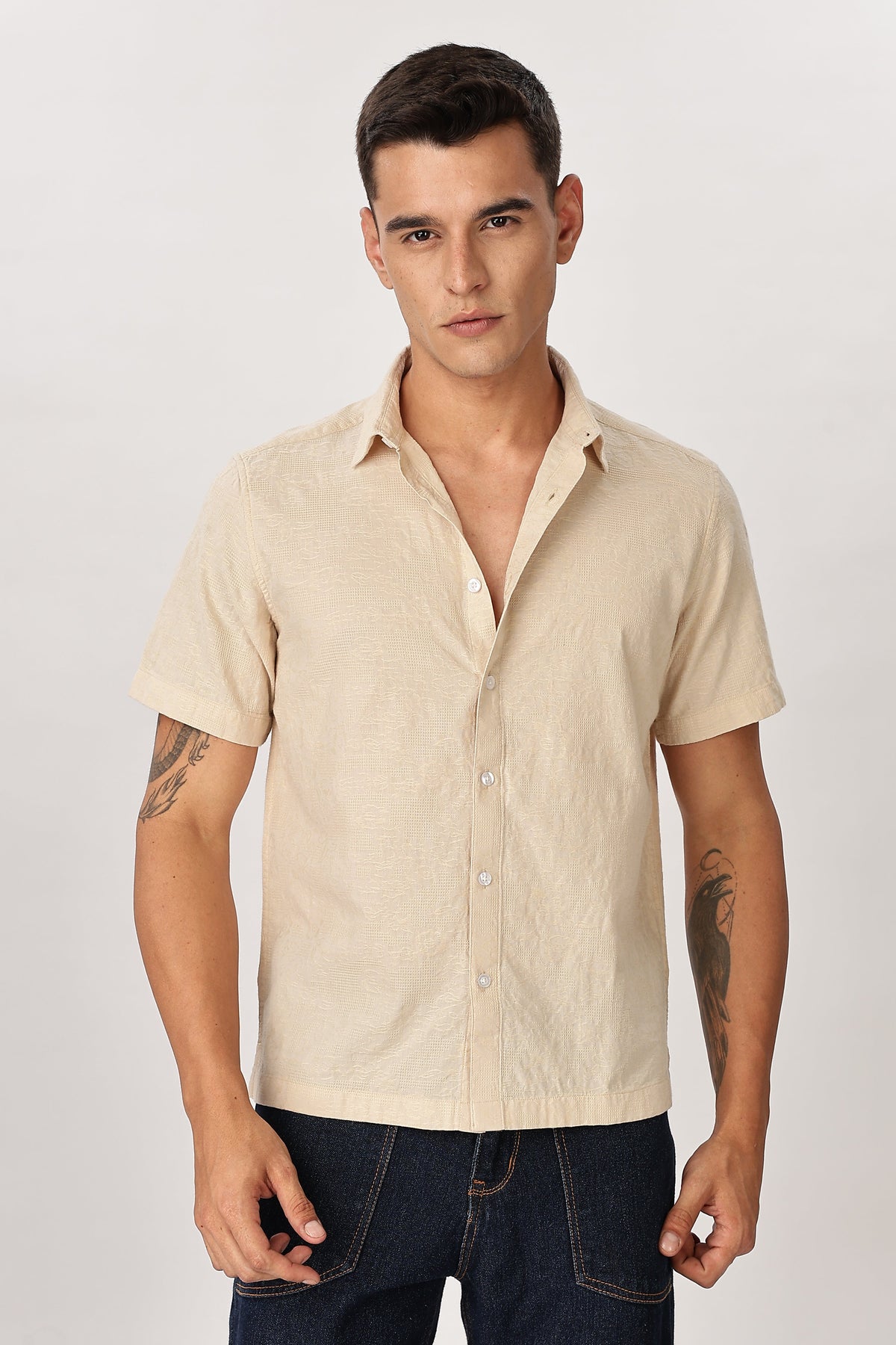 Uri Beige Textured Jacquard Shirt Uri