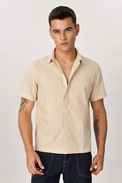 Uri Beige Textured Jacquard Shirt Uri