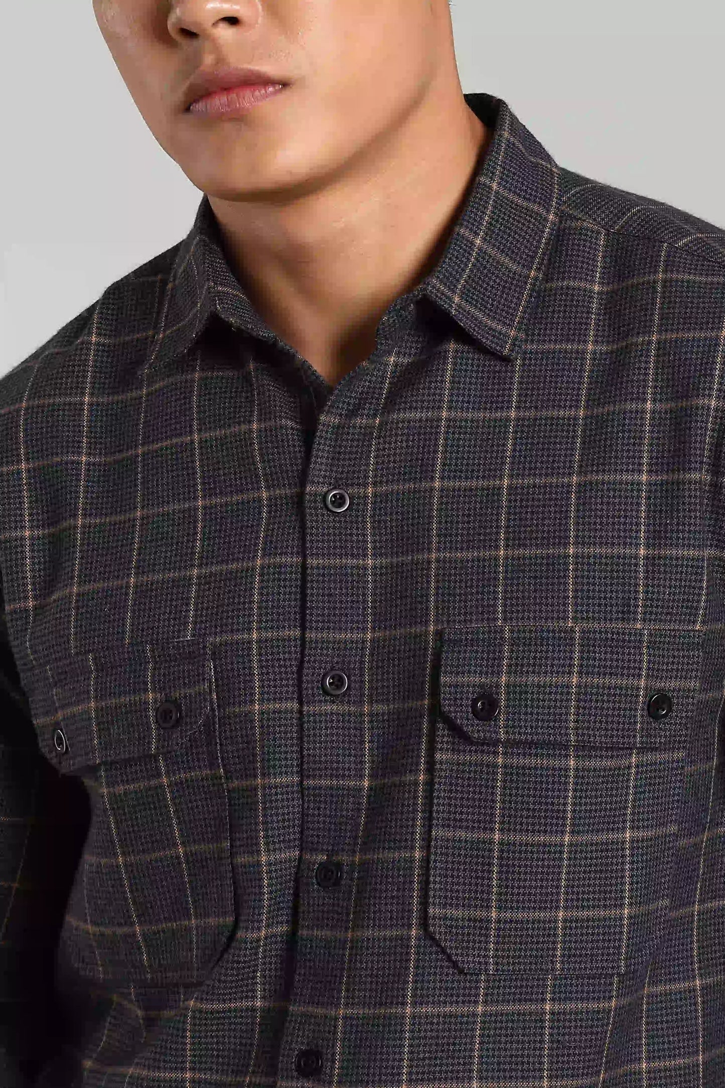 Navy Blue Checked Shacket