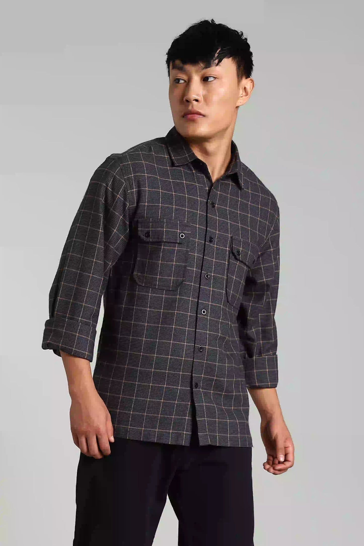 Navy Blue Checked Shacket