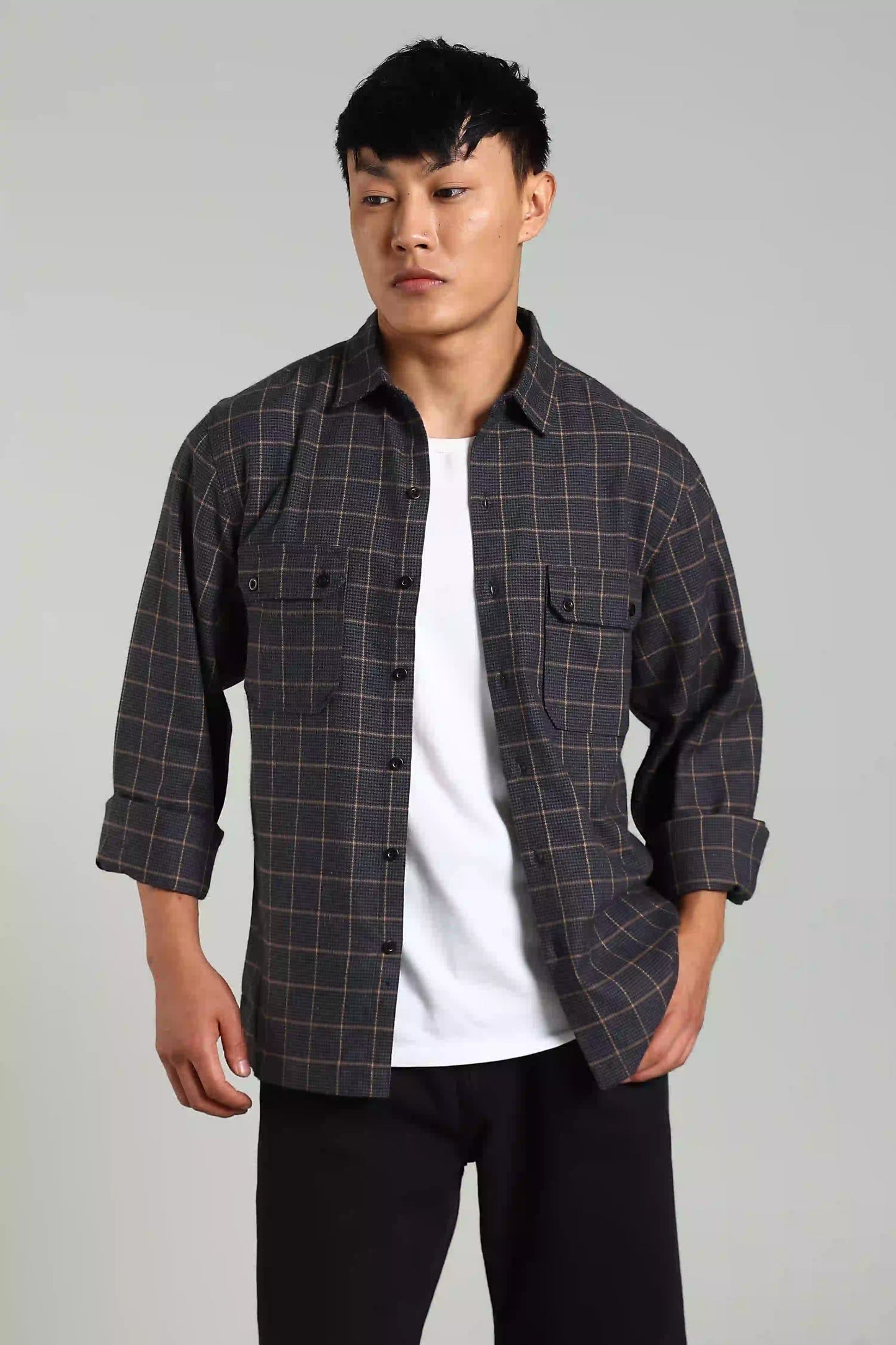 Navy Blue Checked Shacket