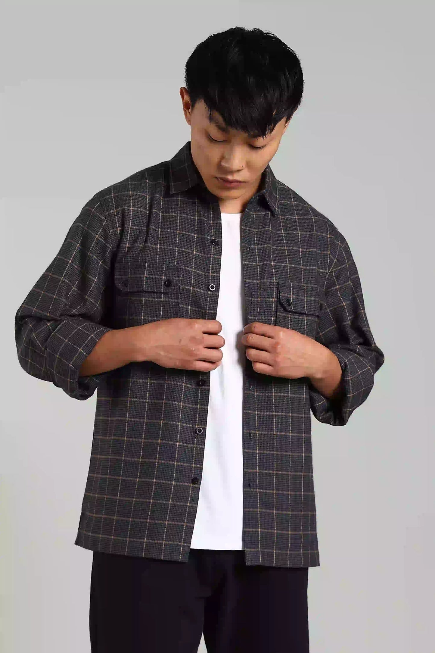 Navy Blue Checked Shacket