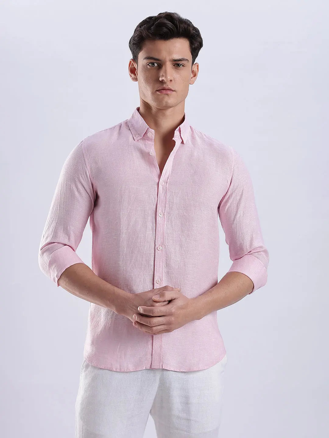 Men's Linen Soft Touch Frosty Pink Shirt Vellure