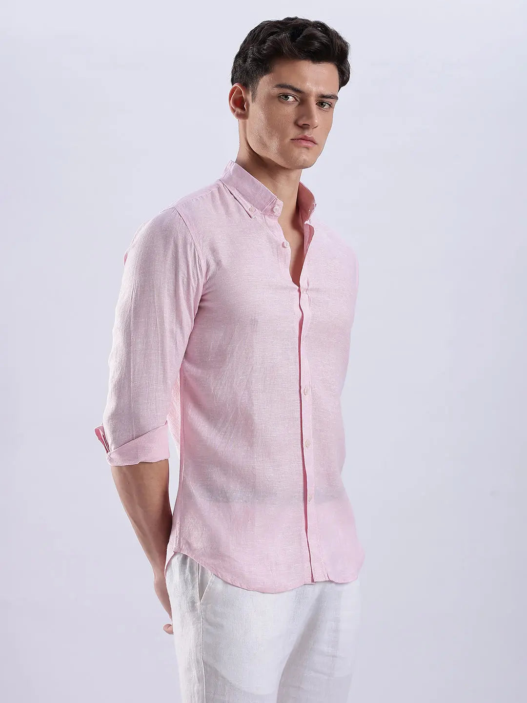 Men's Linen Soft Touch Frosty Pink Shirt Vellure
