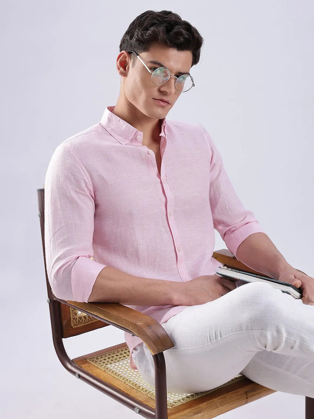 Men's Linen Soft Touch Frosty Pink Shirt Vellure