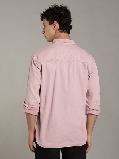 Double Flap Pocket Shirt- Relax/Baggy Fit - Pink