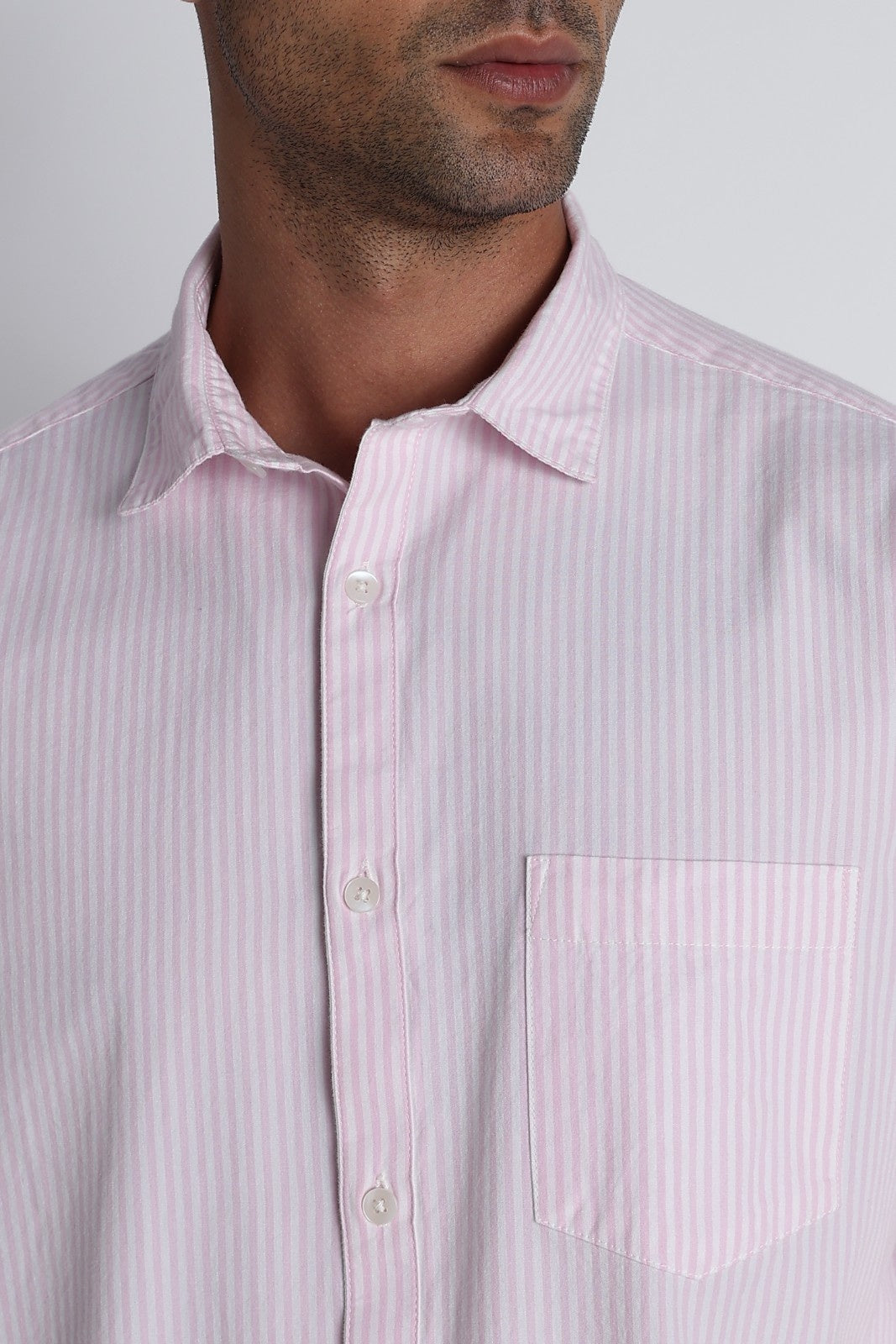 Blush Pink Fine Stripe Cotton Shirt Uri
