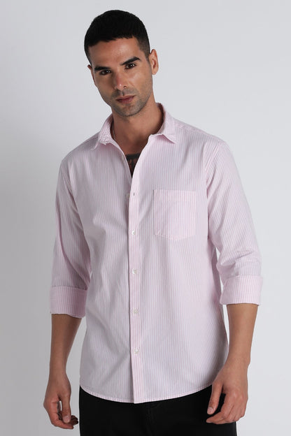 Blush Pink Fine Stripe Cotton Shirt Uri