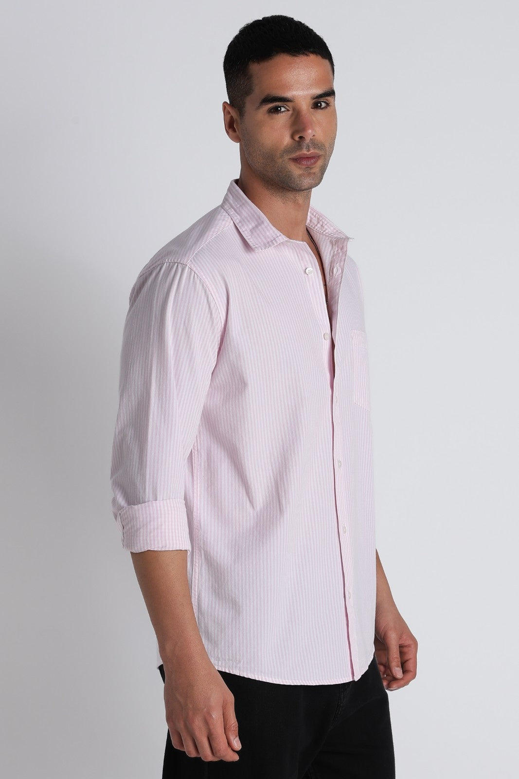 Blush Pink Fine Stripe Cotton Shirt Uri