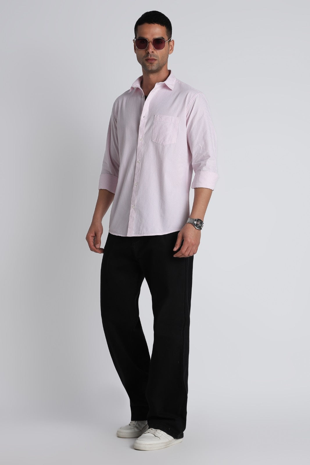 Blush Pink Fine Stripe Cotton Shirt Uri