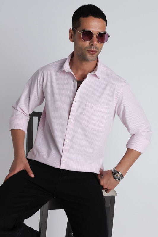 Blush Pink Fine Stripe Cotton Shirt