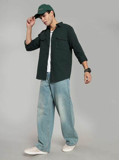 Deep Green Cotton Shirt | Regular Fit
