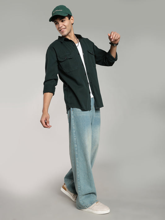 Deep Green Cotton Shirt | Regular Fit
