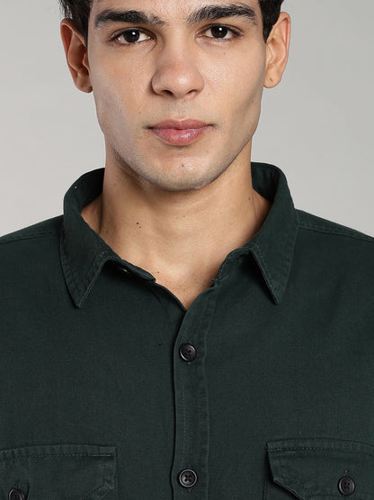 Deep Green Cotton Shirt | Regular Fit