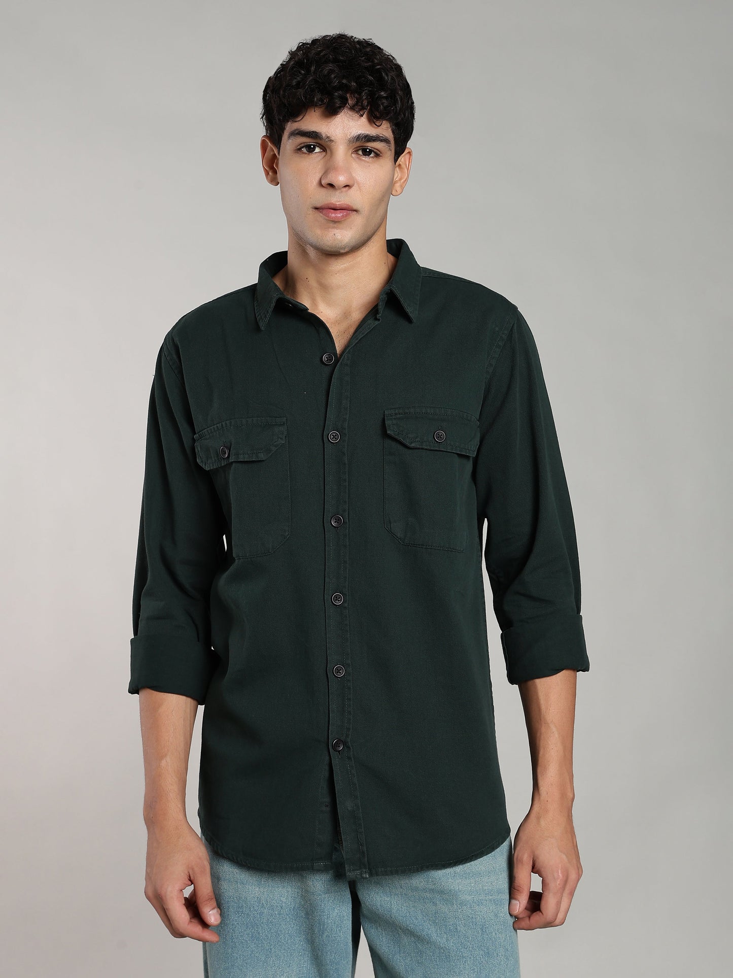 Deep Green Cotton Shirt | Regular Fit