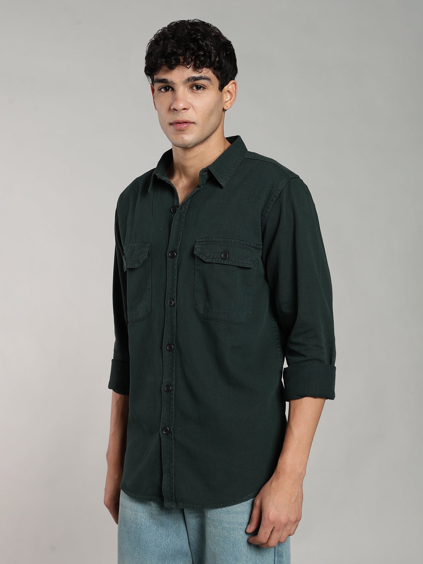 Deep Green Cotton Shirt | Regular Fit
