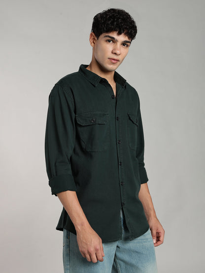 Deep Green Cotton Shirt | Regular Fit