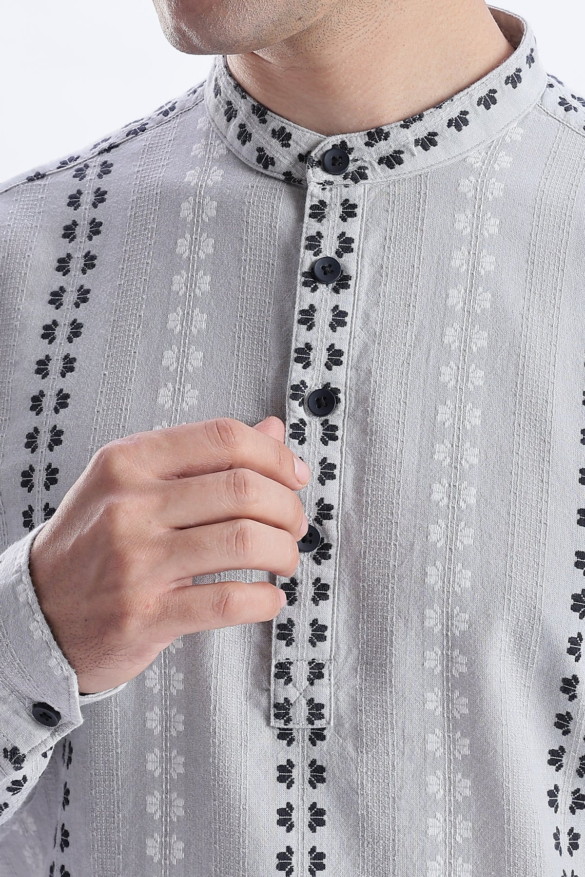 Uri Charcoal Dobby Motif Short Kurta Uri
