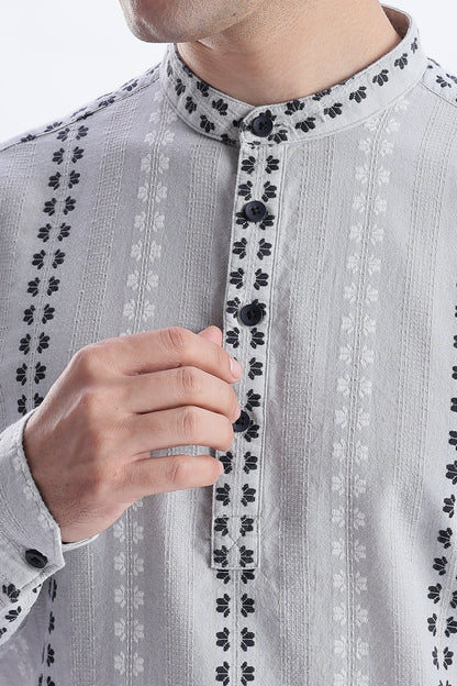 Uri Charcoal Dobby Motif Short Kurta Uri