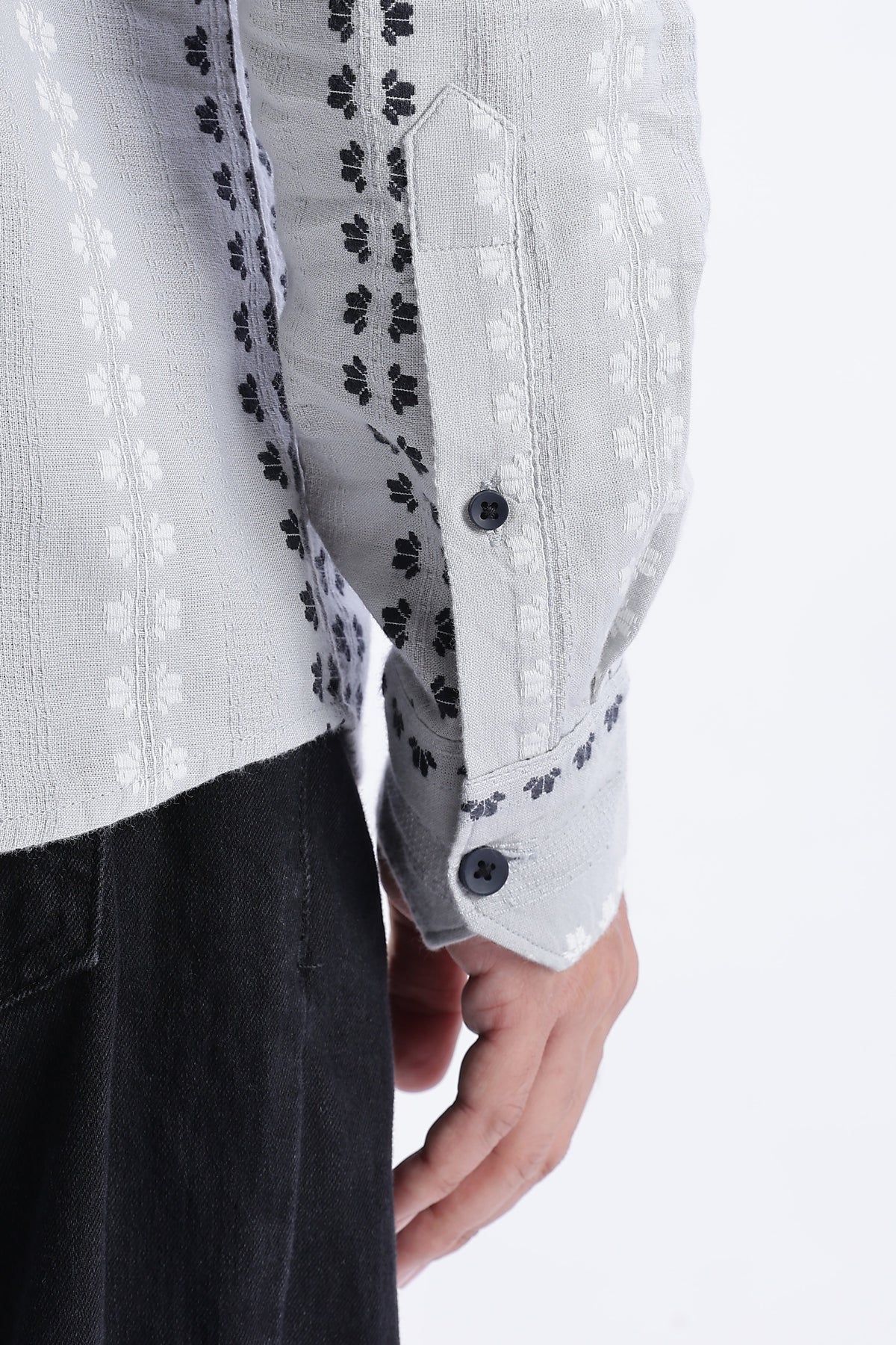 Uri Charcoal Dobby Motif Short Kurta Uri
