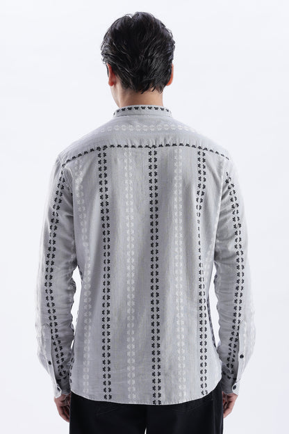 Uri Charcoal Dobby Motif Short Kurta