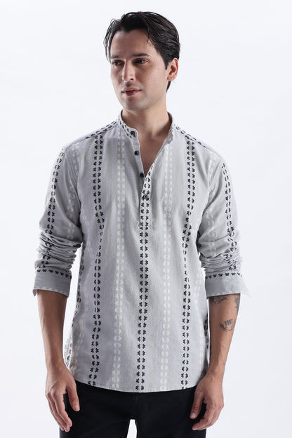Uri Charcoal Dobby Motif Short Kurta