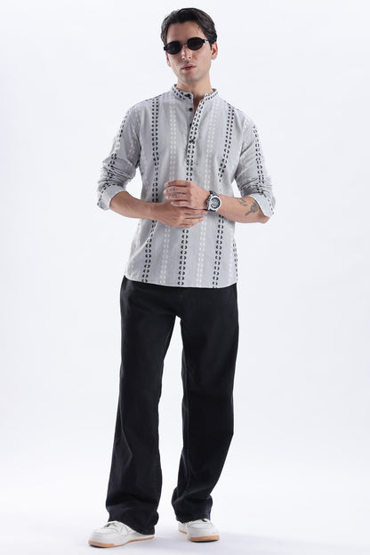 Uri Charcoal Dobby Motif Short Kurta