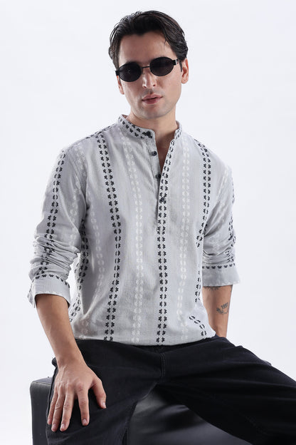 Uri Charcoal Dobby Motif Short Kurta Uri