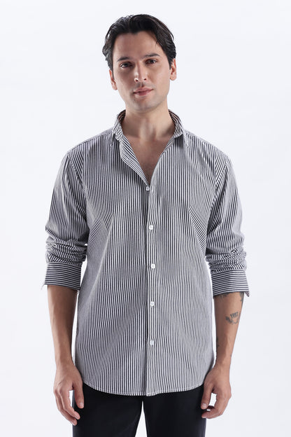Uri Black Pinstripe Cotton Shirt